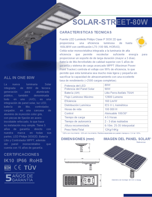 Ficha técnica Solar Street 80